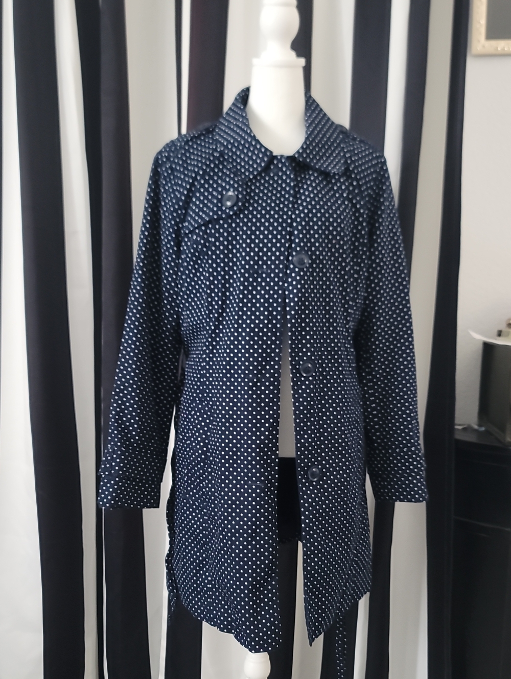 London Fog Navy Polka Dot Trench Coat